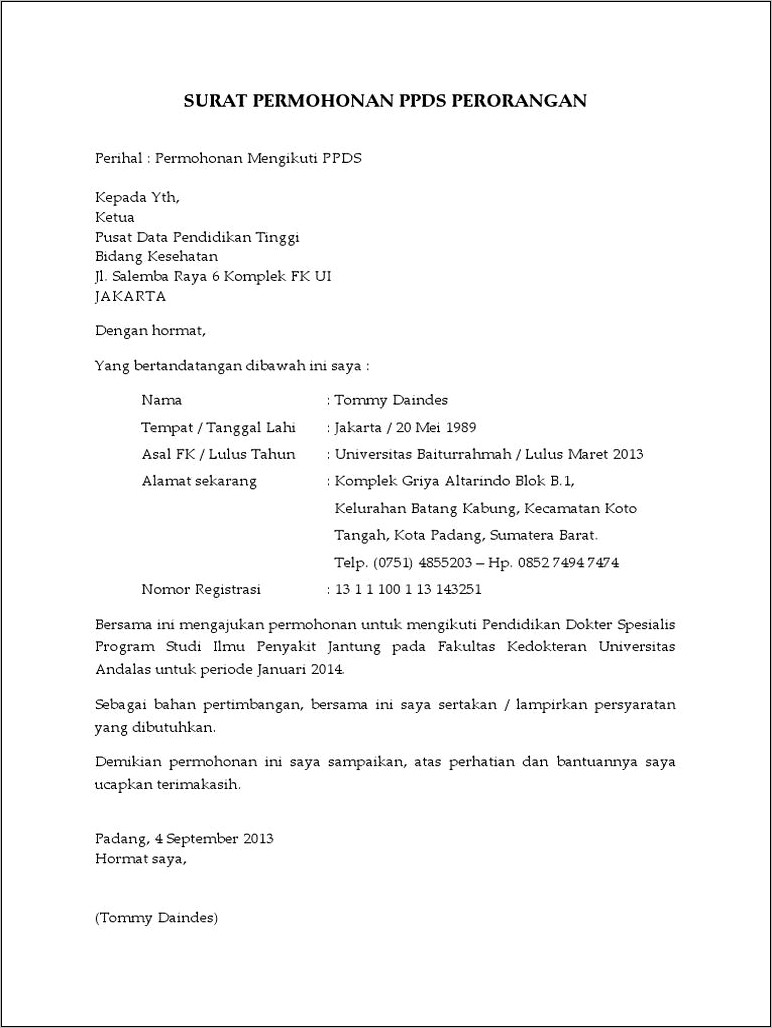 Contoh Surat Pernyataan Calon Ppds