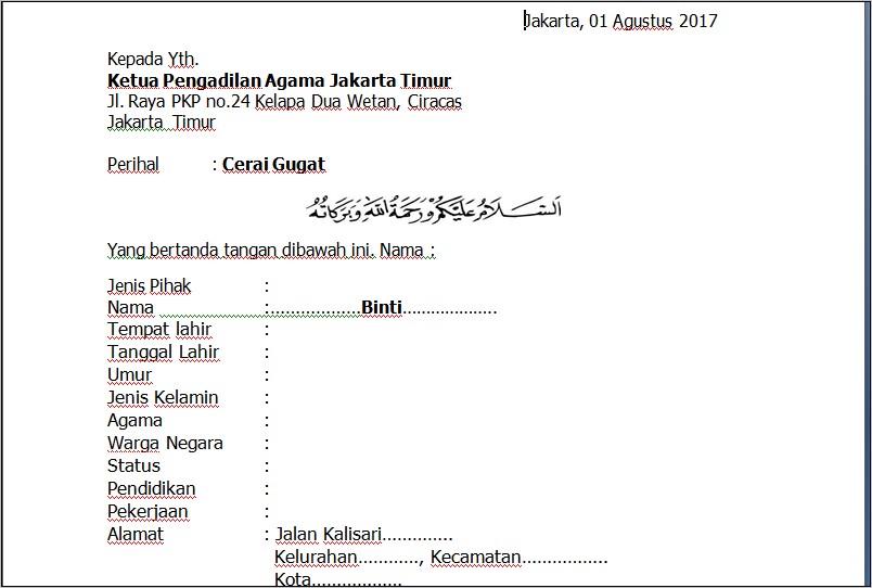 Contoh Surat Pernyataan Cerai Dr Suami Untuk Istri Kedua