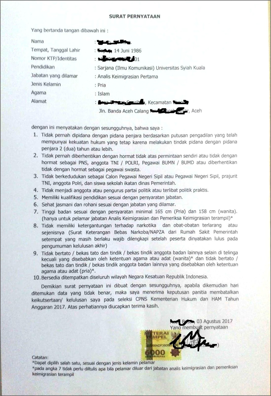 Contoh Surat Pernyataan Cpns Yang Sudah Jadi