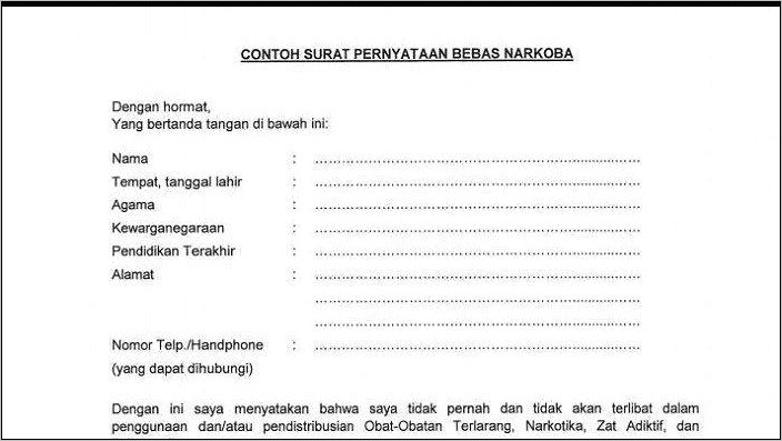 Contoh Surat Pernyataan Daftar Cpns