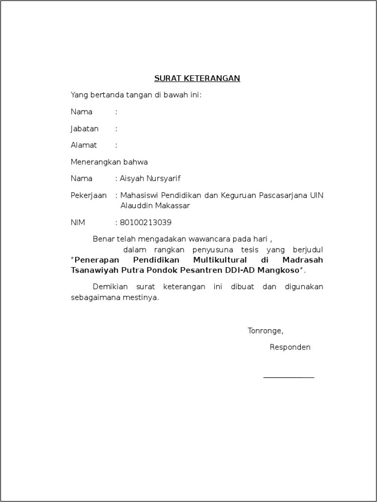 Contoh Surat Pernyataan Dalam Makalah Olahraga