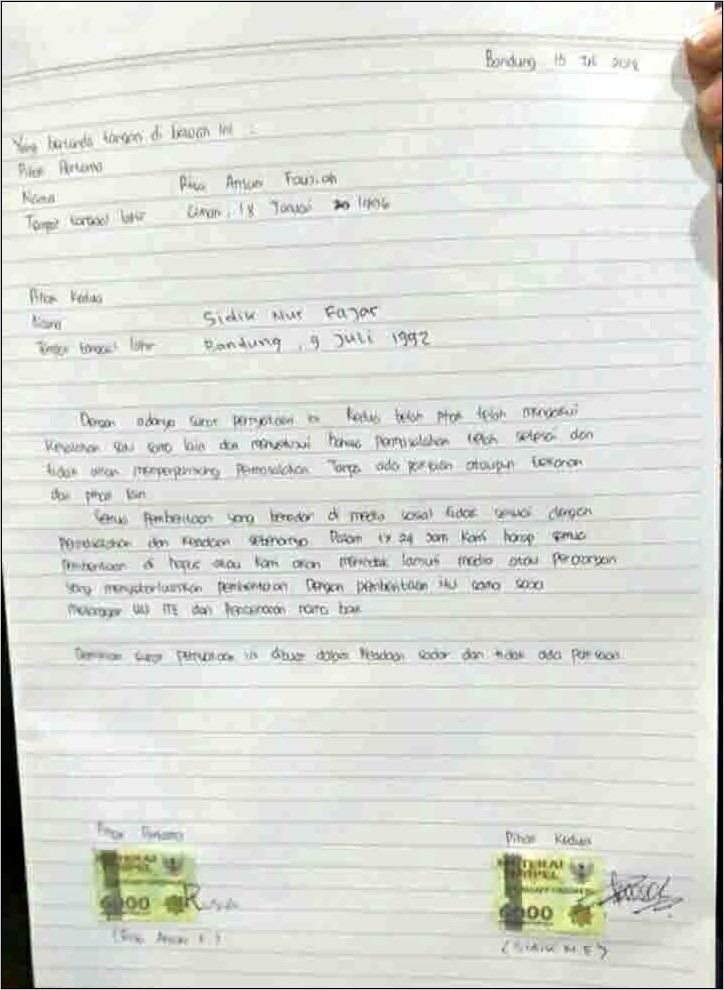 Contoh Surat Pernyataan Damai Kasus Pengancaman Dari Ketua Rt