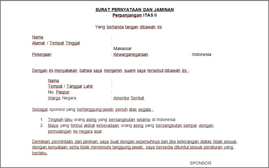 Contoh Surat Pernyataan Dan Jaminan Tka