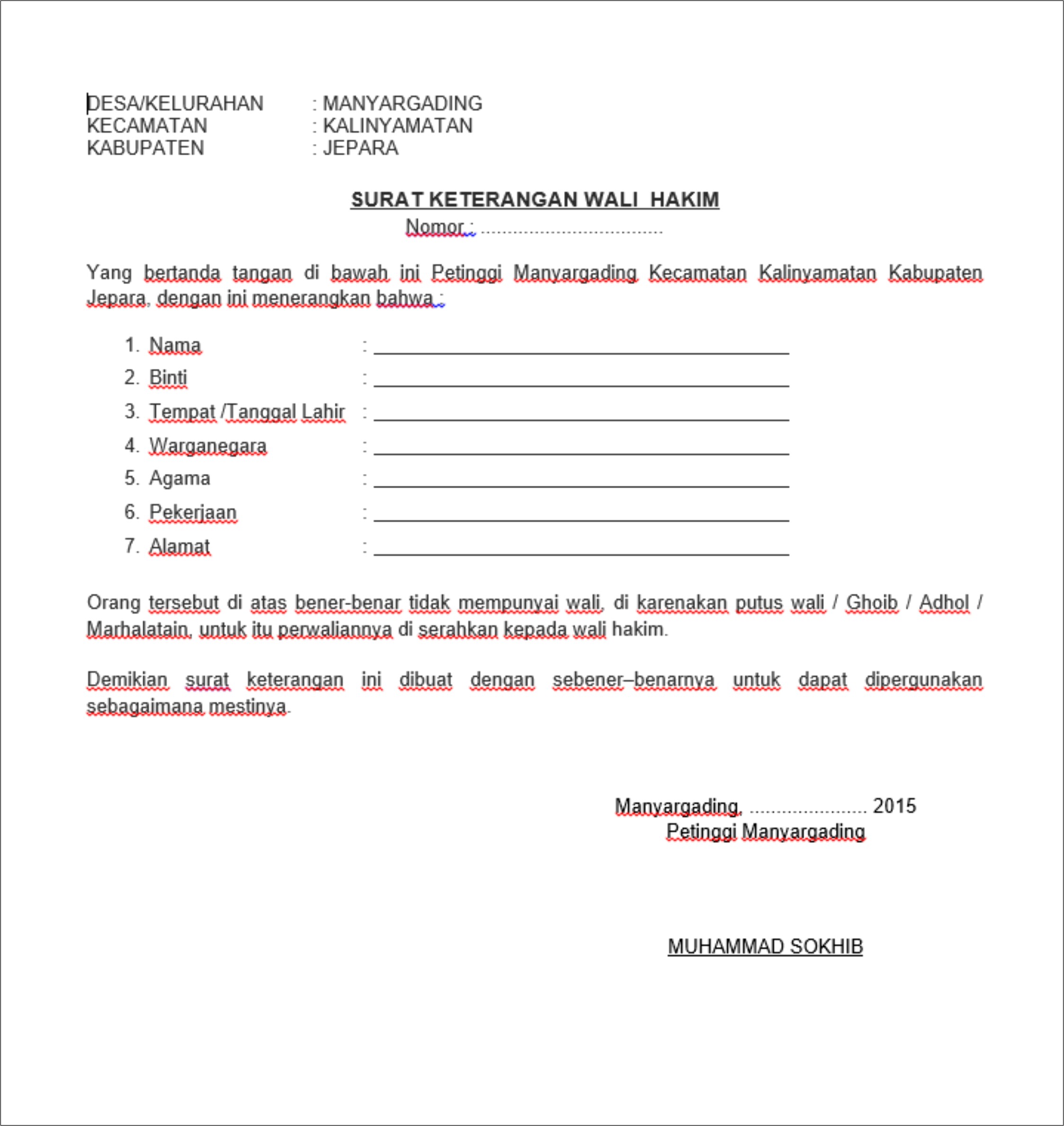 Contoh Surat Pernyataan Dari Desa