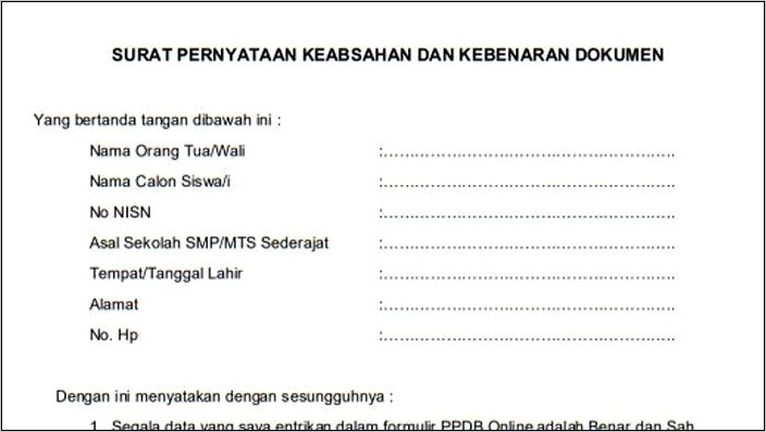 Contoh Surat Pernyataan Dari Orang Tua Untuk Data Kebenaran Anak