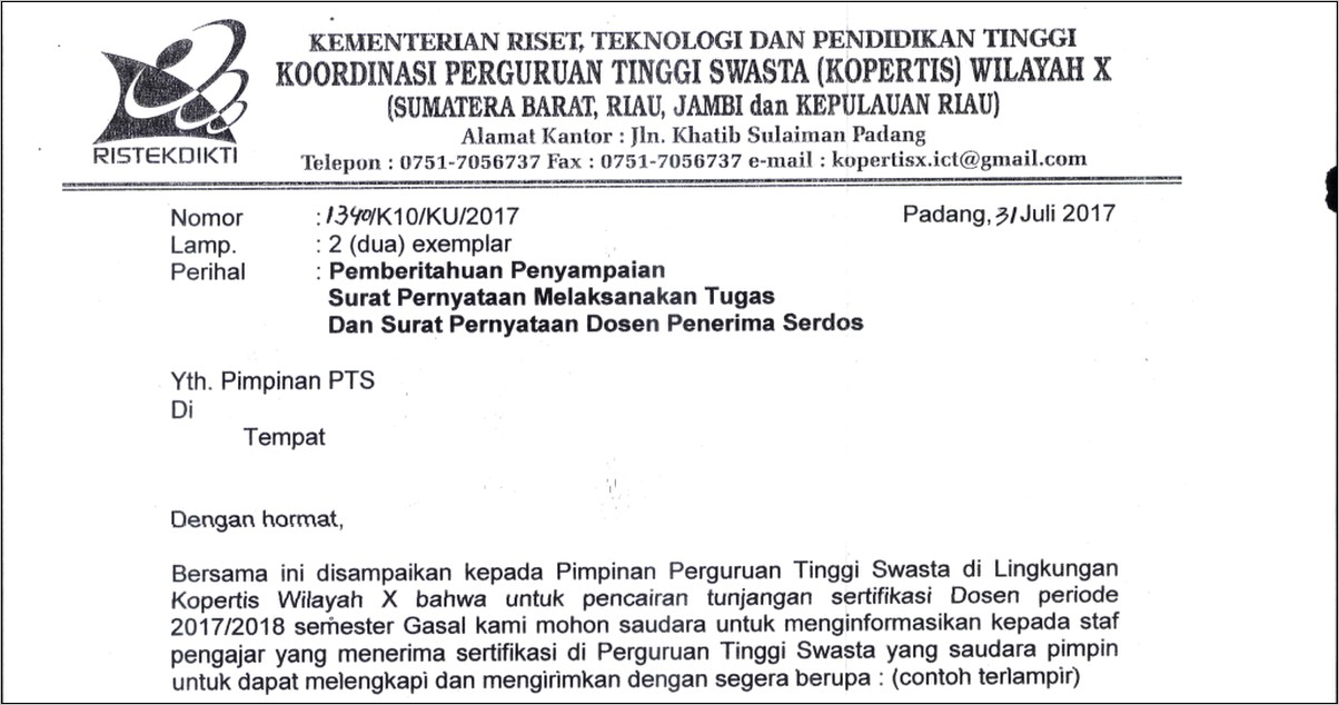 Contoh Surat Pernyataan Dari Pimpinan Perguruan Tinggi