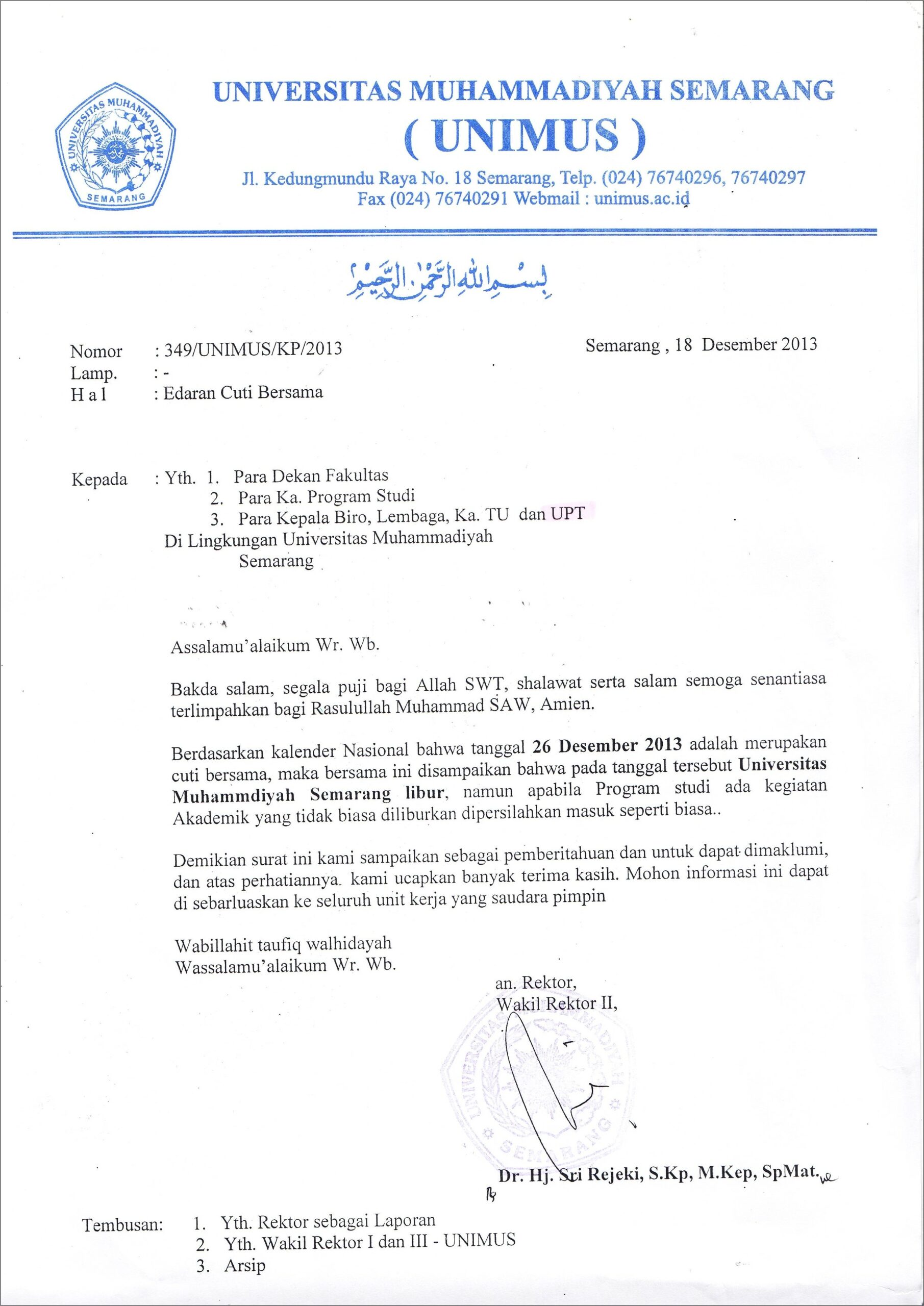 Contoh Surat Pernyataan Dari Wakil Rektor Ii