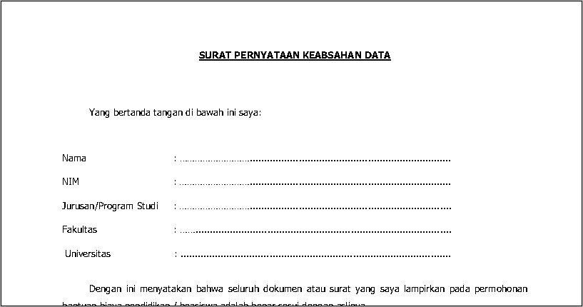 Contoh Surat Pernyataan Data Diri
