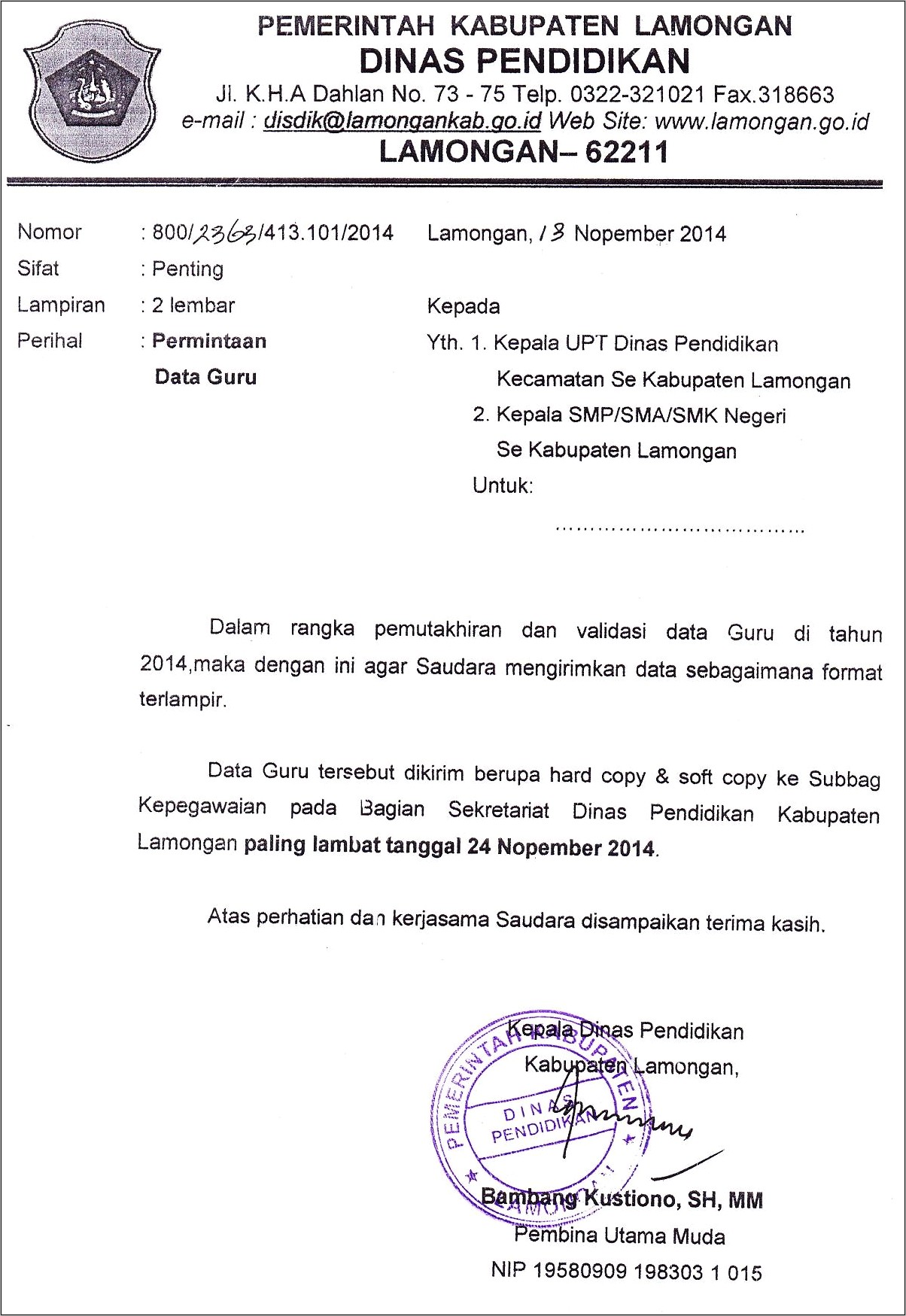 Contoh Surat Pernyataan Data