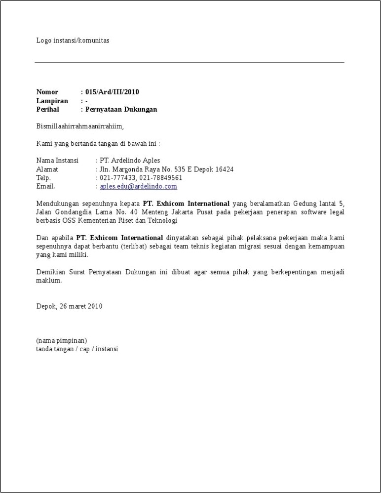 Contoh Surat Pernyataan Dealer