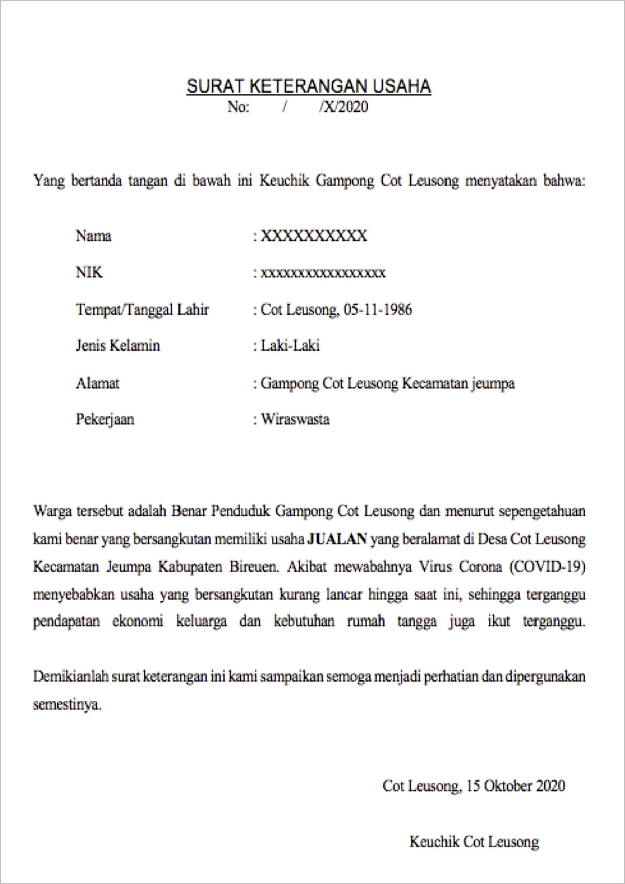 Contoh Surat Pernyataan Dengan Kop Surat