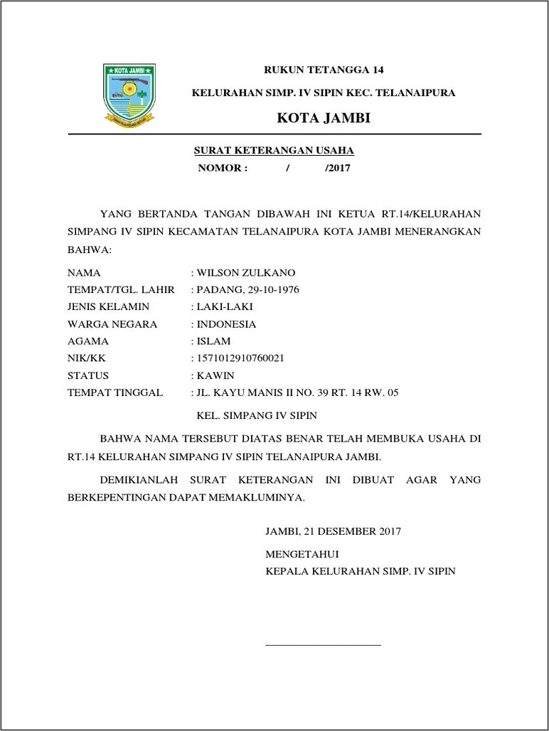 Contoh Surat Pernyataan Di Kelurahan