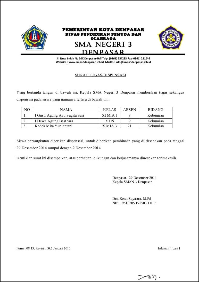 Contoh Surat Pernyataan Dispensasi Tugas Akhir