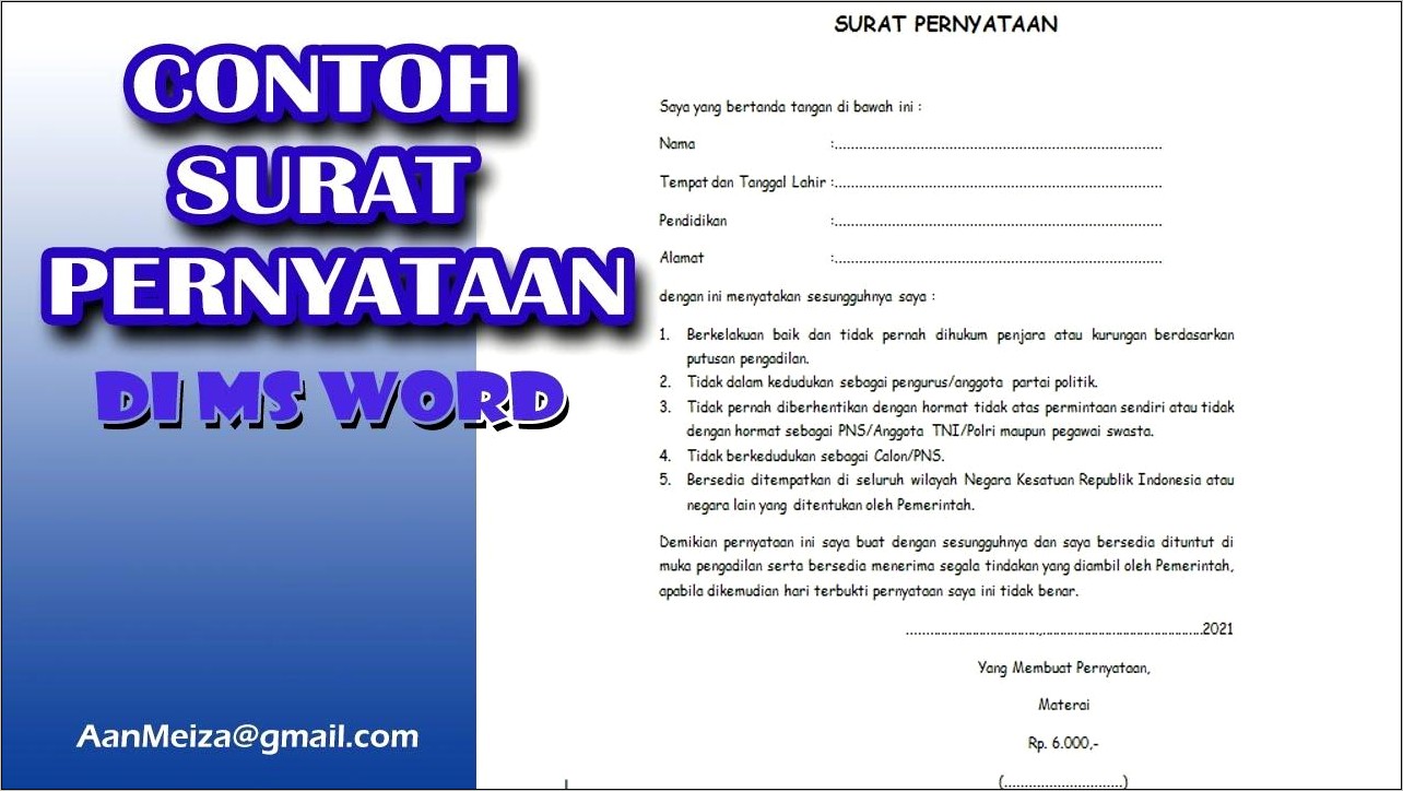 Contoh Surat Pernyataan Ditempatkan Diseluruh Wilayah Indonesia