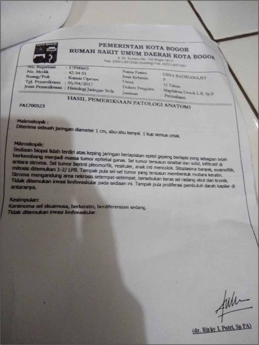 Contoh Surat Pernyataan Dokter Pasien Terdiagnosa Gejala Kanker Otak