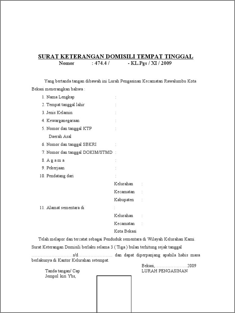 Contoh Surat Pernyataan Domisili Sementara