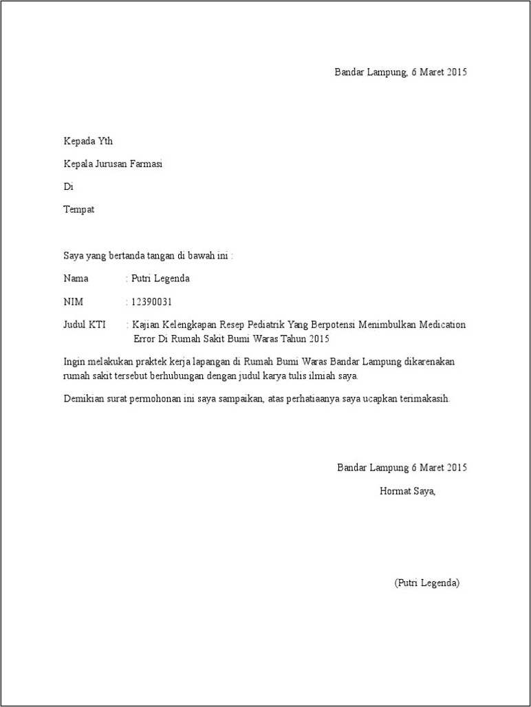 Contoh Surat Pernyataan Dosen Pembimbing Pkl