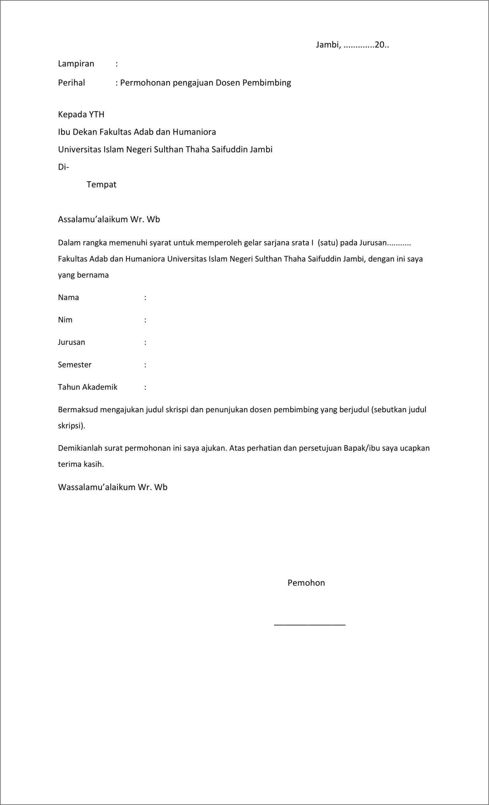 Contoh Surat Pernyataan Dosen Pembimbing