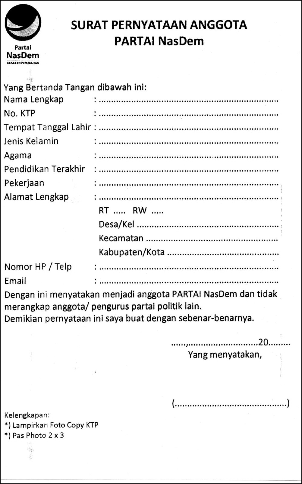 Contoh Surat Pernyataan Dukungan Caleg