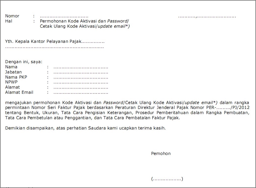 Contoh Surat Pernyataan Faktur Pajak Batal