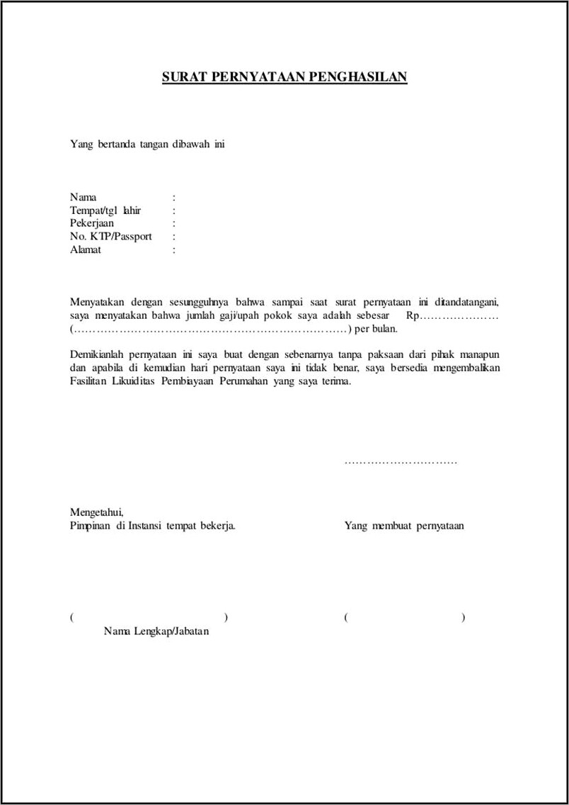 Contoh Surat Pernyataan Gaji Dibawah Umr