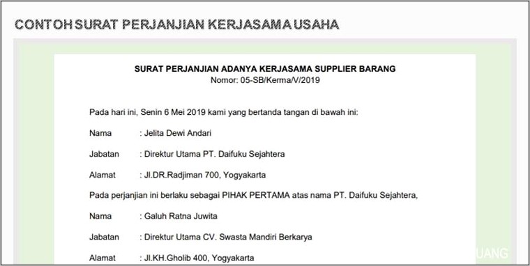 Contoh Surat Pernyataan Garapan