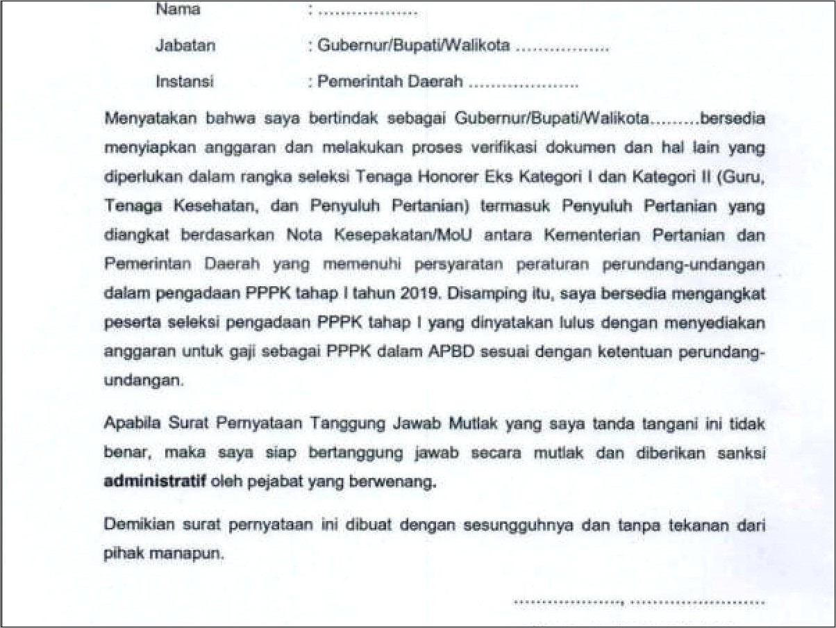 Contoh Surat Pernyataan Guru Honorer