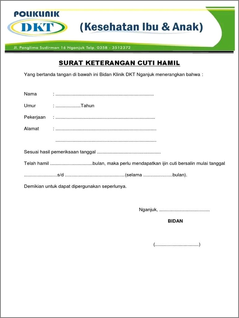 Contoh Surat Pernyataan Hamil Untuk Perusahaan