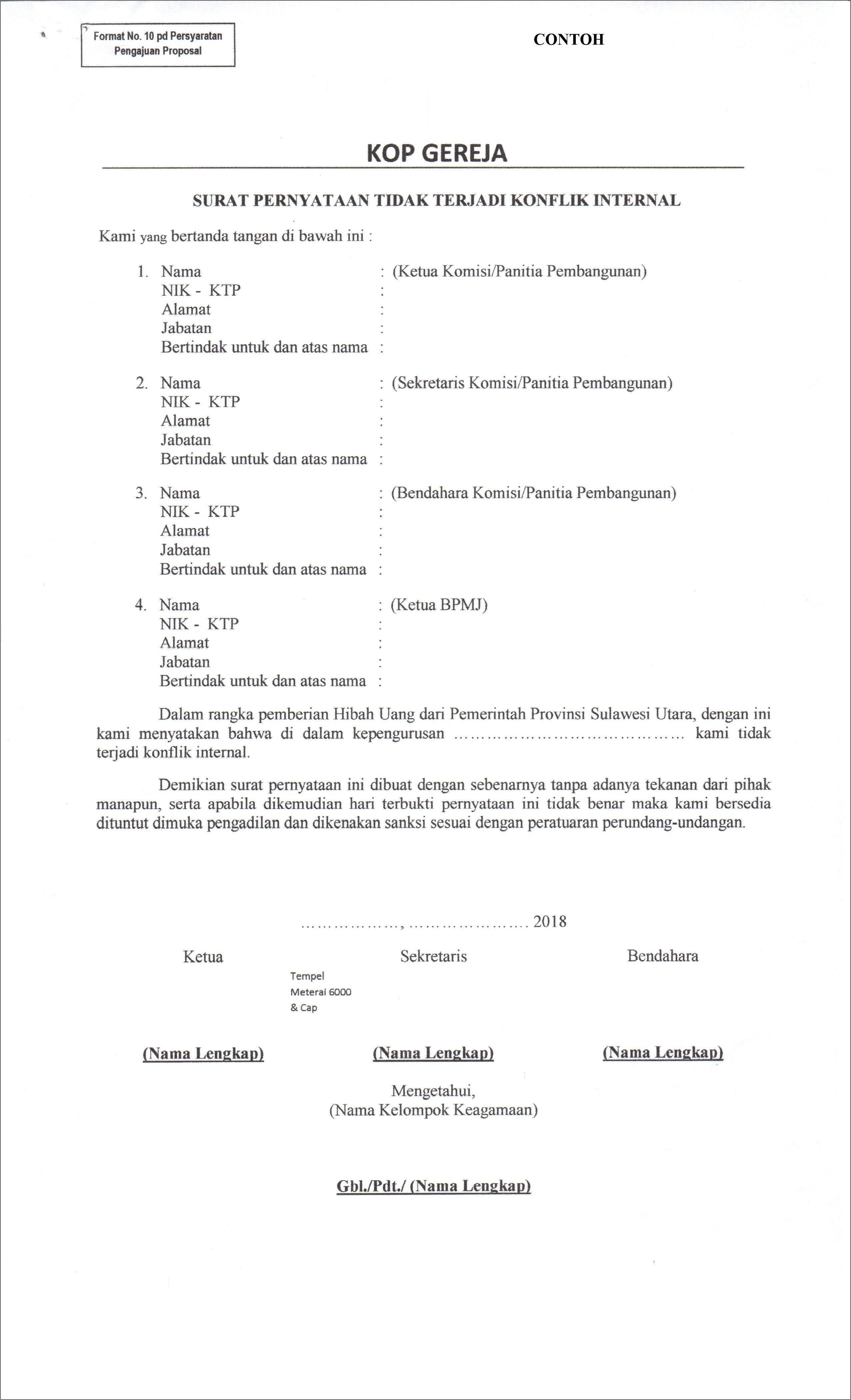 Contoh Surat Pernyataan Hibah Uang