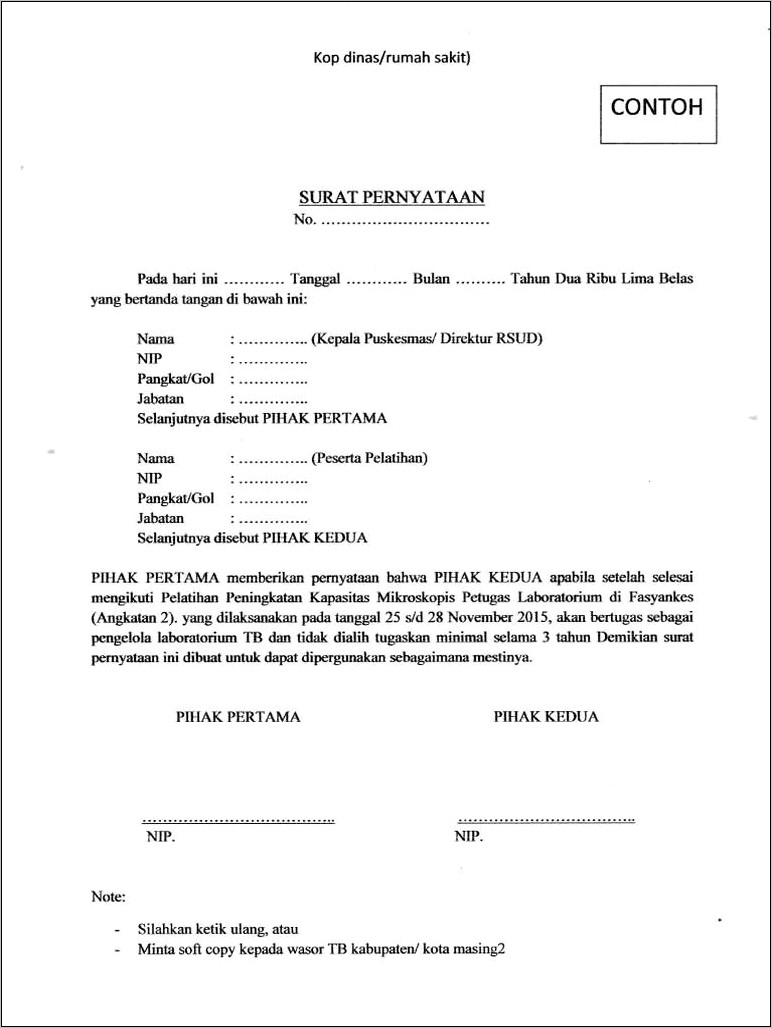 Contoh Surat Pernyataan Hilang Kontra Bon