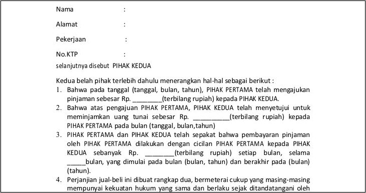 Contoh Surat Pernyataan Hutang Piutang Jaminan Uang Muka