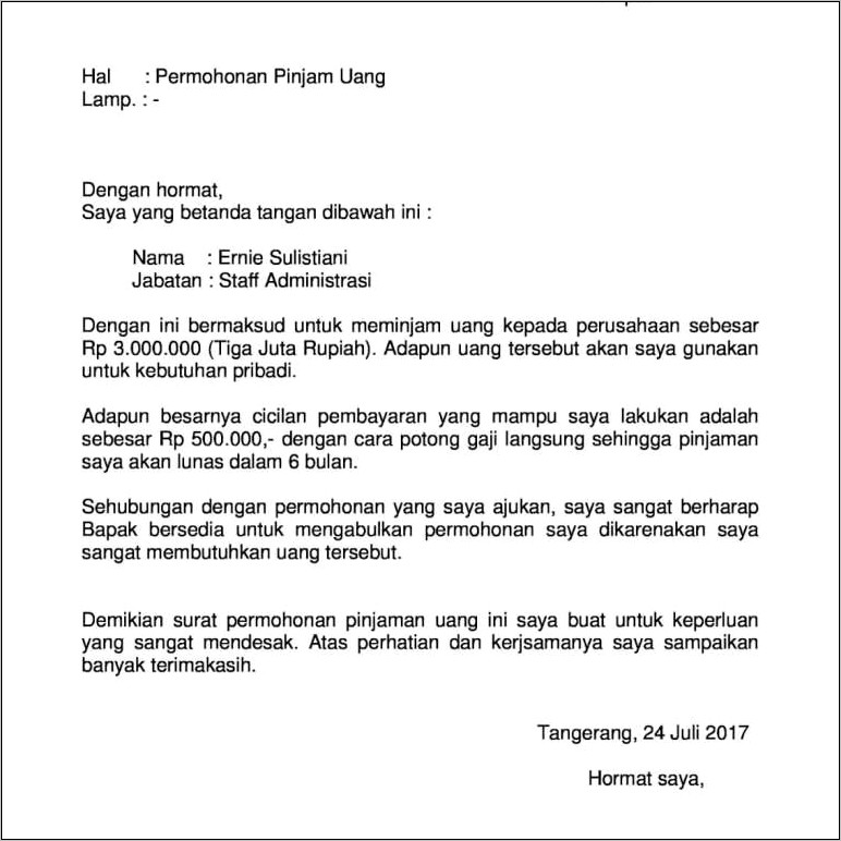 Contoh Surat Pernyataan Hutang Sudah Lunas Perseroan Surat Permohonan