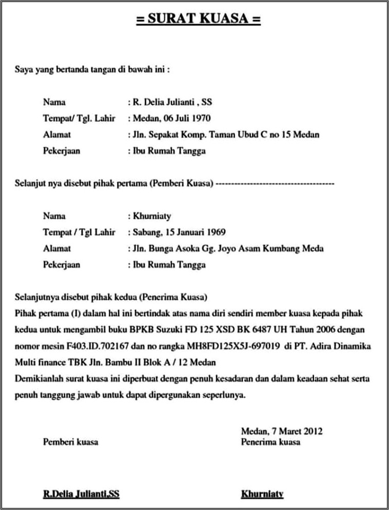 Contoh Surat Pernyataan Identitas Kendaraan Pt.adira Finance