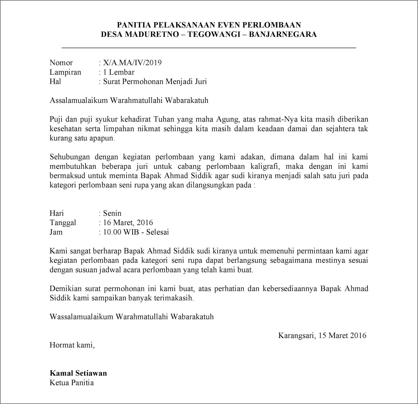 Contoh Surat Pernyataan Ikut Lomba