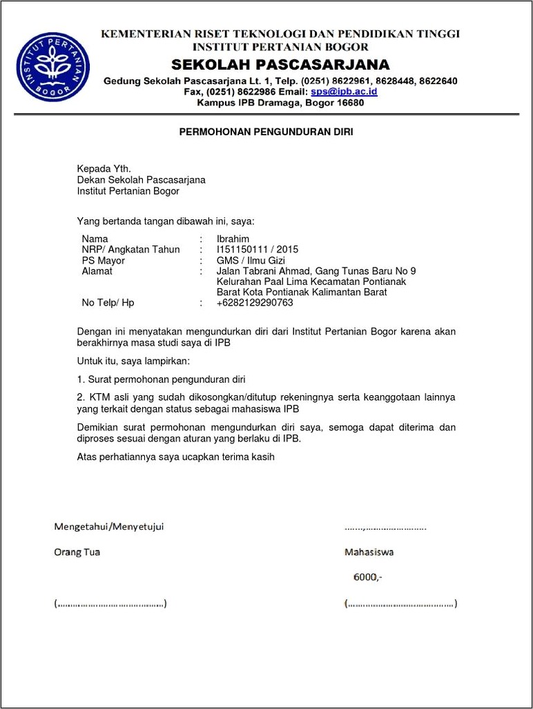Contoh Surat Pernyataan Ipb
