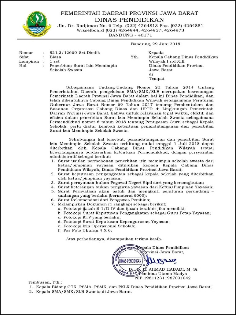 Contoh Surat Pernyataan Izin Memimpin Sementara