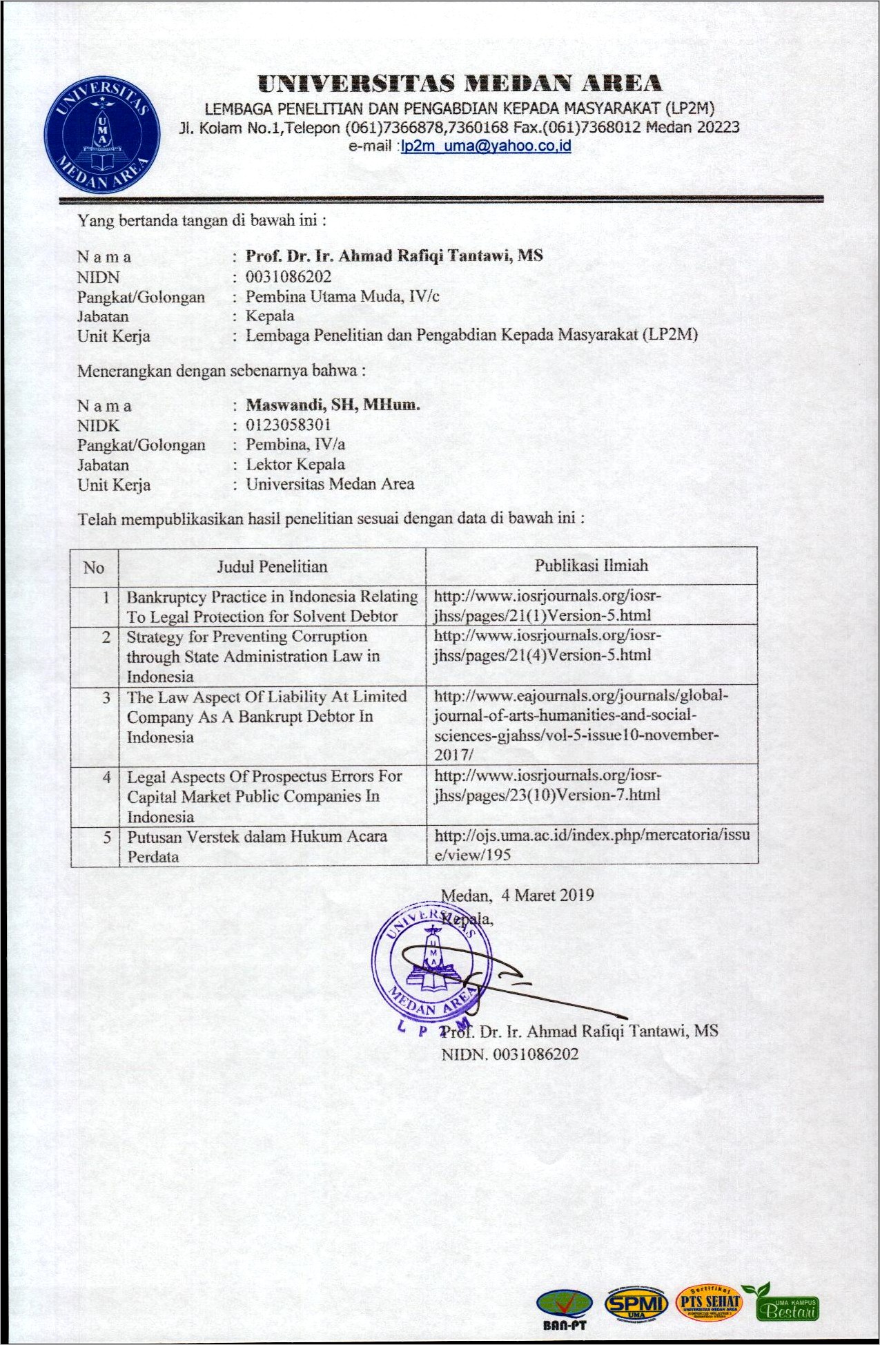 Contoh Surat Pernyataan Jurnal Dikti