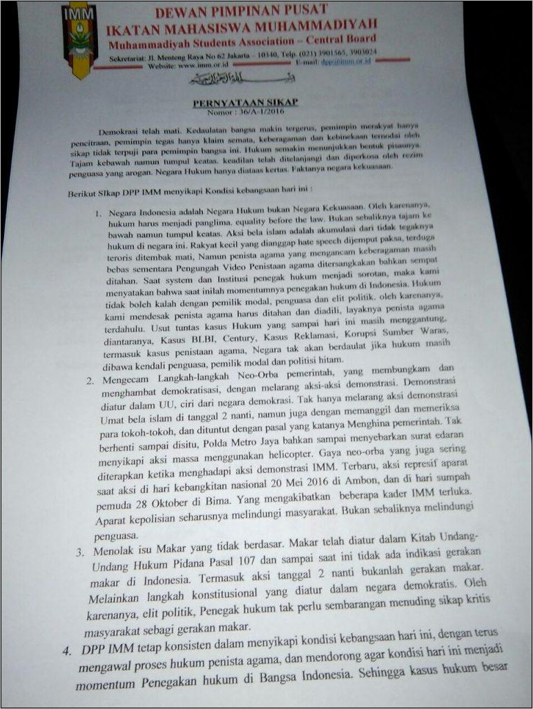 Contoh Surat Pernyataan Kader Muhammadiyah