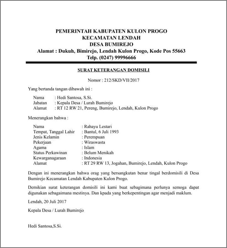 Contoh Surat Pernyataan Kades