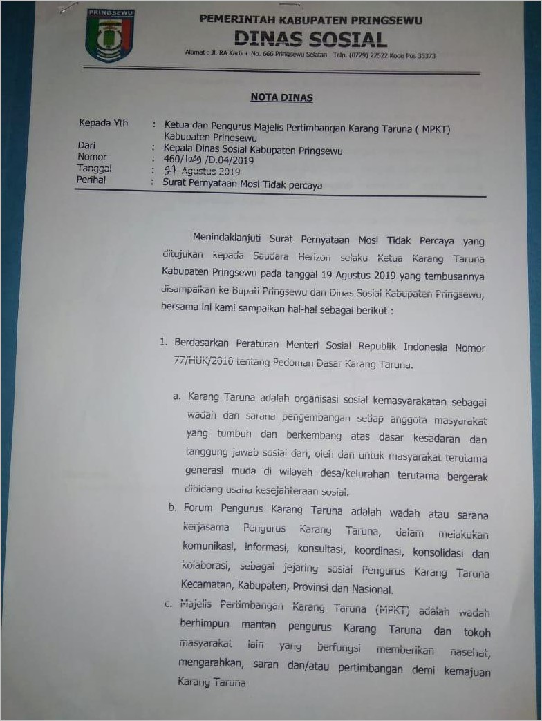 Contoh Surat Pernyataan Karang Taruna