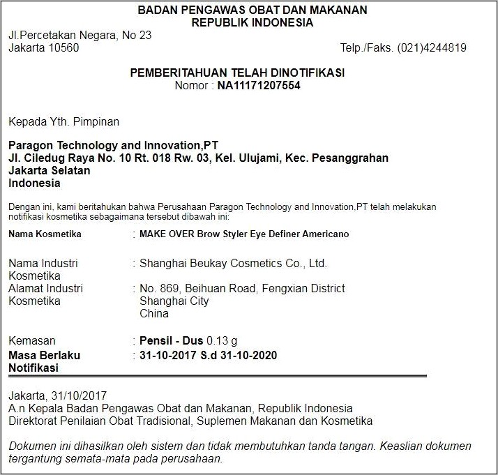 Contoh Surat Pernyataan Ke Badan Pom