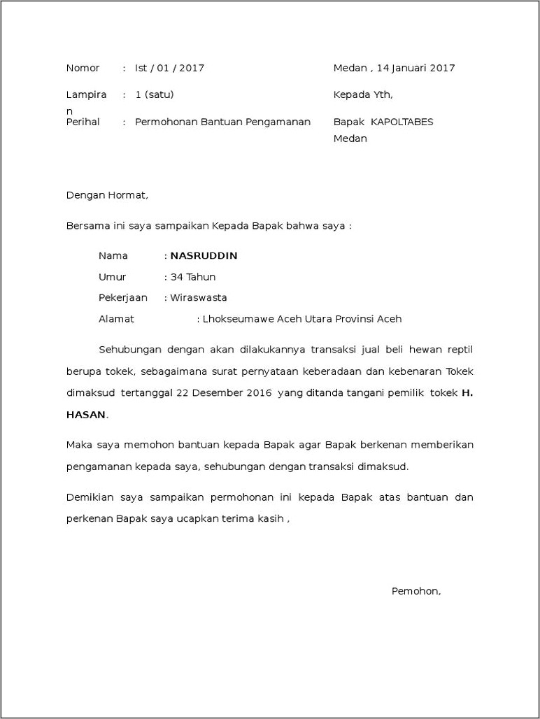 Contoh Surat Pernyataan Ke Kapolsek