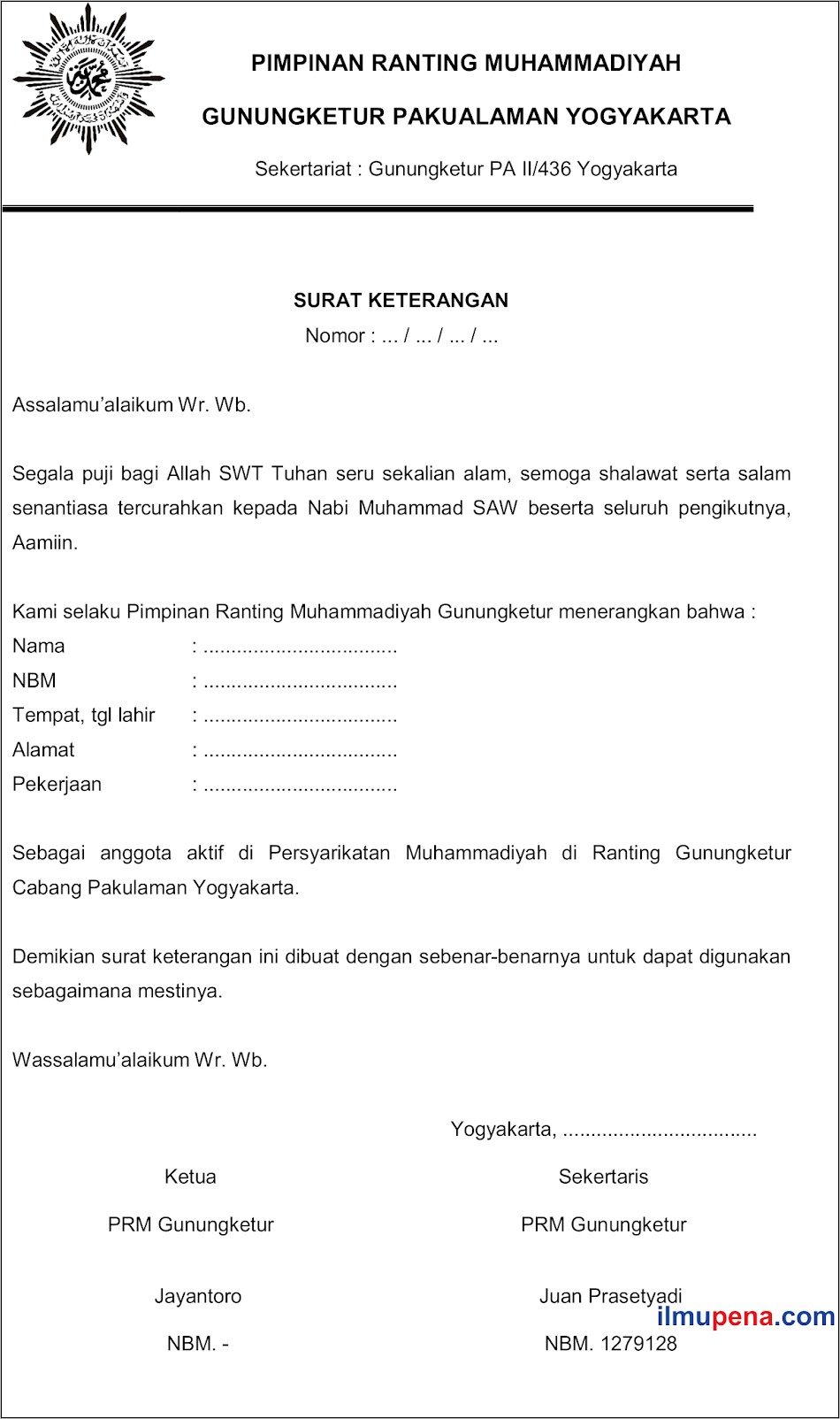 Contoh Surat Pernyataan Keaktifan Organisasi