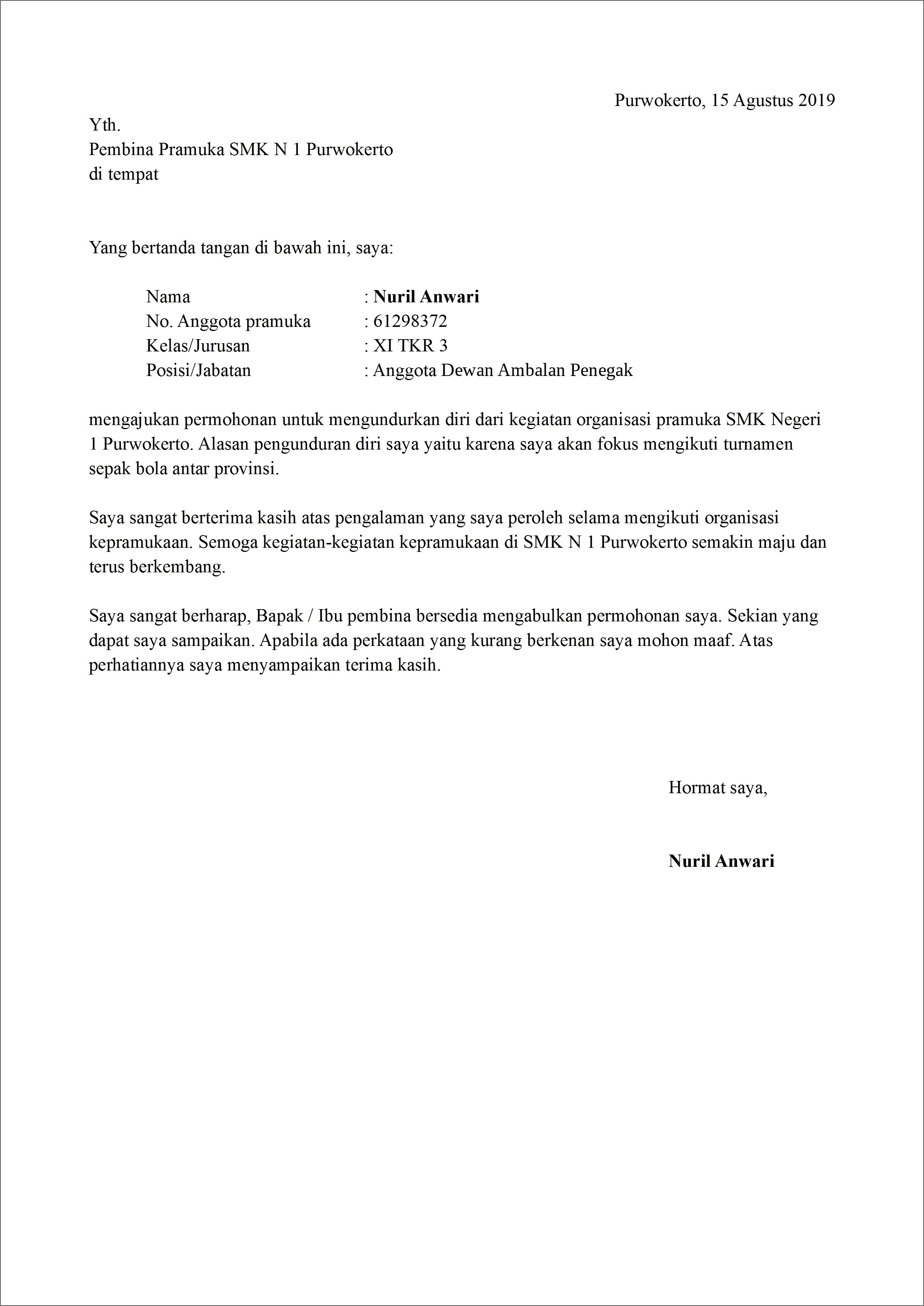 Contoh Surat Pernyataan Keanggotan Ippnu