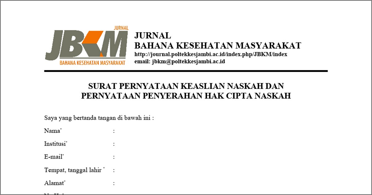 Contoh Surat Pernyataan Keaslian Dokumen Untuk Jurnal Publikasi