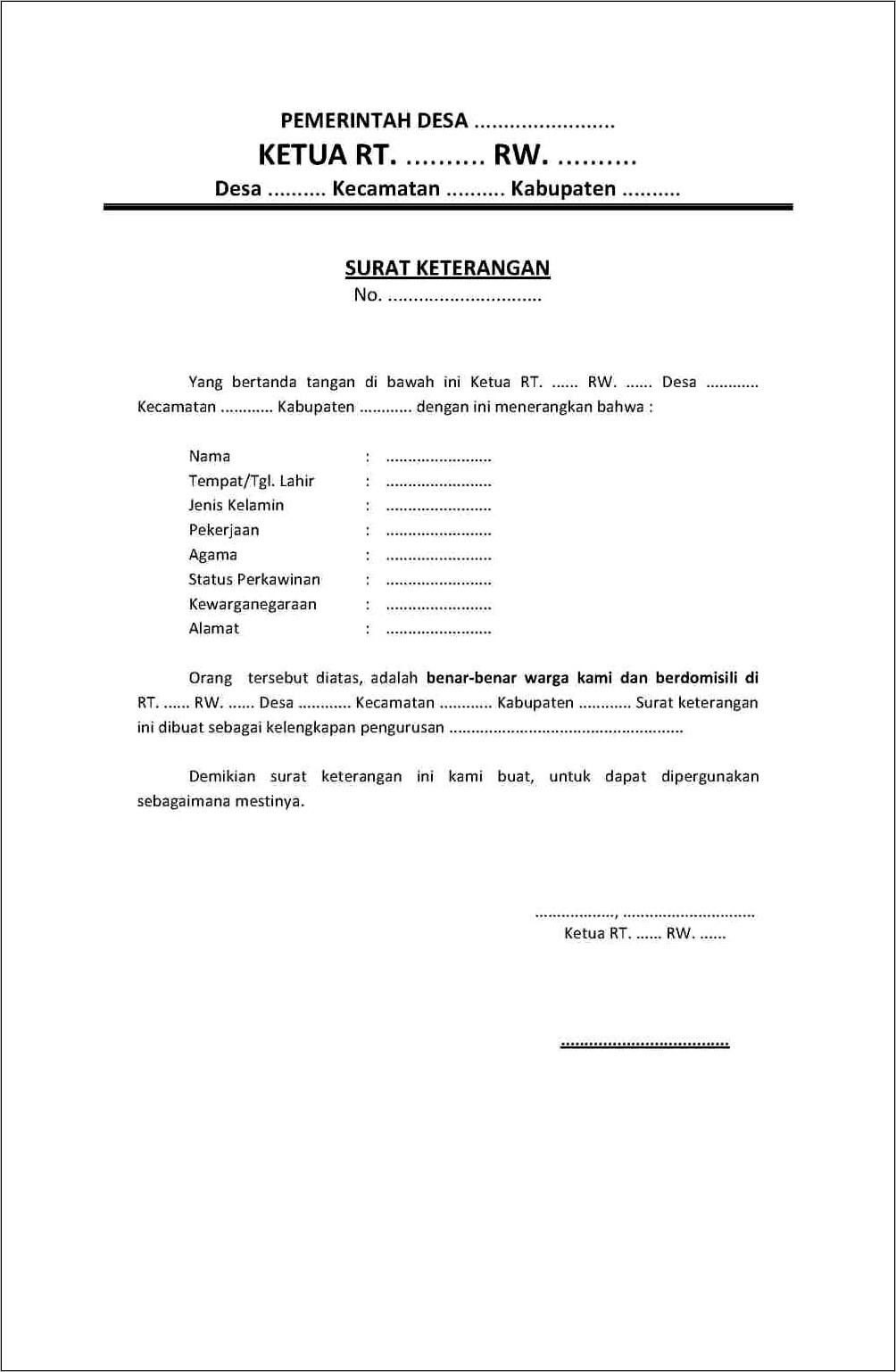 Contoh Surat Pernyataan Kebenan Tempat Tinggal