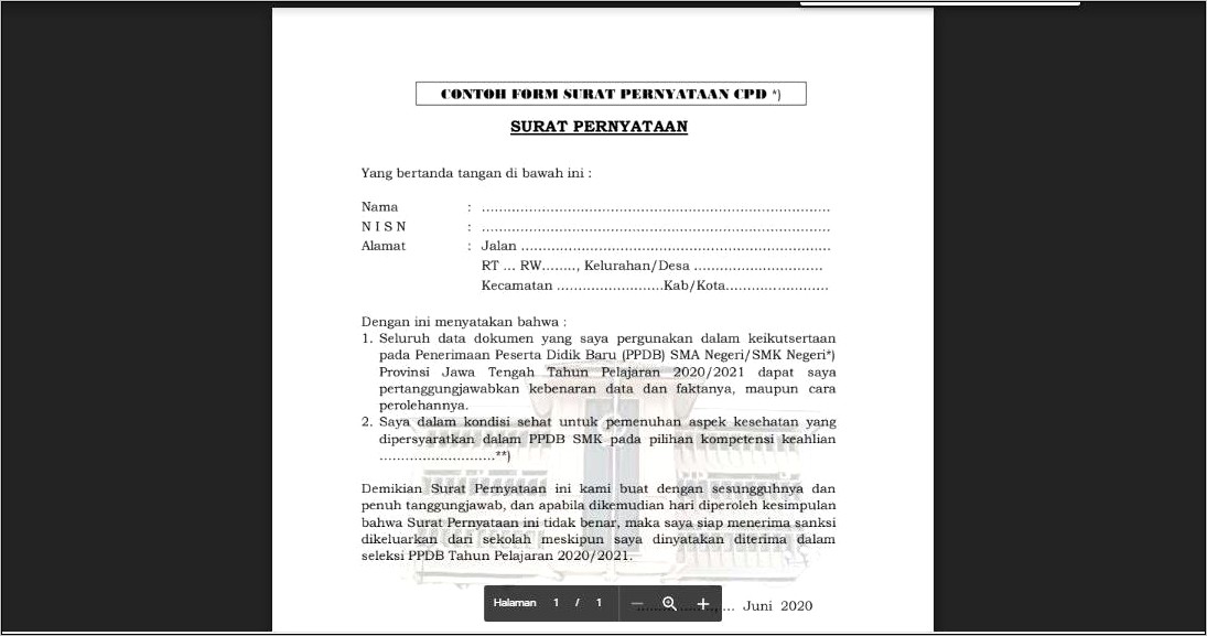 Contoh Surat Pernyataan Kebenaran Dsata