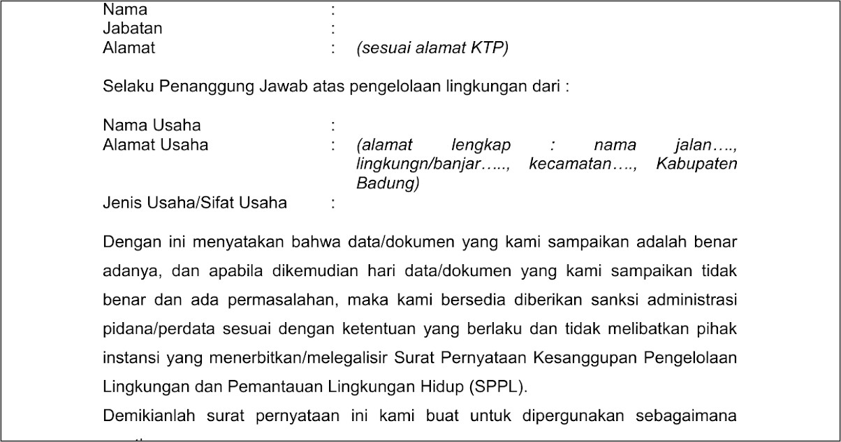 Contoh Surat Pernyataan Kegiatan Usaha Doc