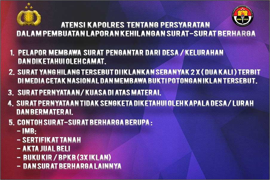 Contoh Surat Pernyataan Kehilangan Surat Tanah