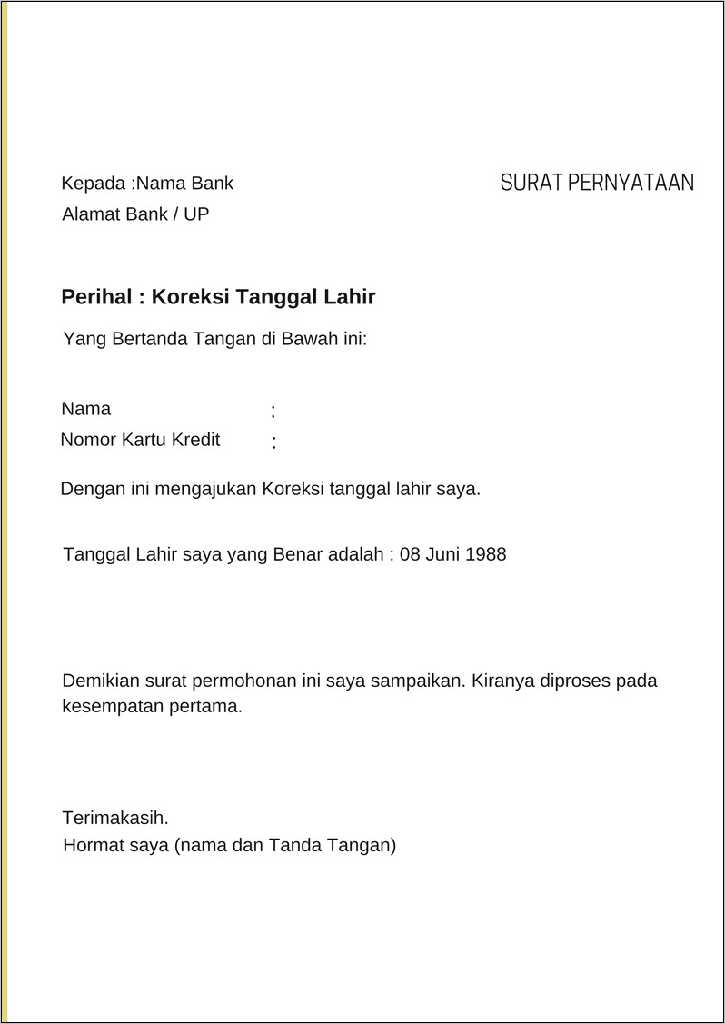 Contoh Surat Pernyataan Kelahiran Doc